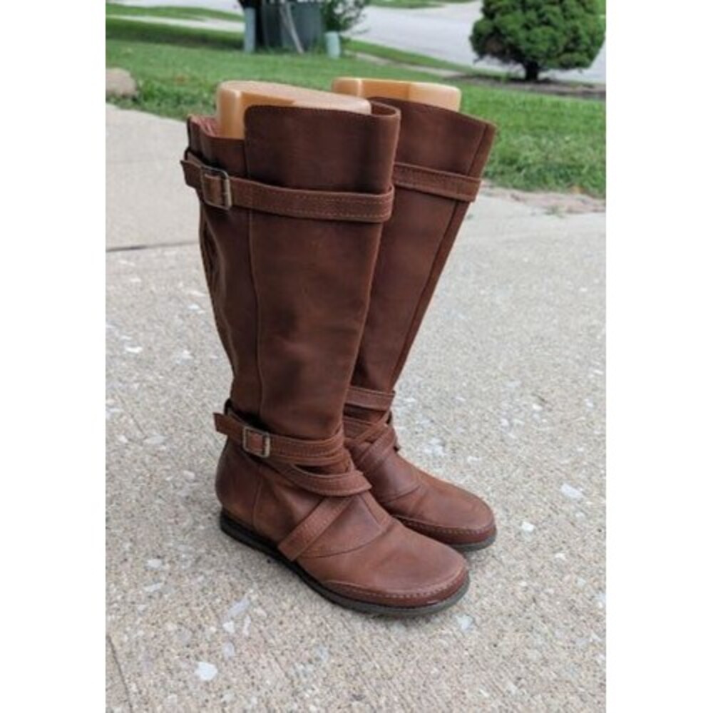 Miz Mooz Pauline Brown Soft Leather Women's SZ 9.5 Faux Fur Lining Knee Boots